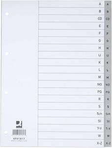 Q-CONNECT alfabetische tabbladen, A4, PP, met indexblad, 20 tabs, grijs
