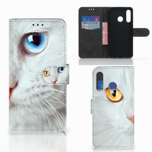 Huawei P30 Lite (2020) Telefoonhoesje met Pasjes Witte Kat