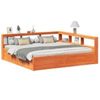vidaXL Bed met boekenkast zonder matras grenenhout wasbruin 180x200 cm, bed, slaapkamermeubels, massief houten bed, tweepersoonsbed, houten bed