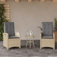 Tuinstoelen 2 st verstelbaar kussens poly rattan gemengd beige - thumbnail