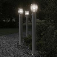 Buitenvloerlampen 3 st met sensors 110 cm roestvrijstaal zilver - thumbnail