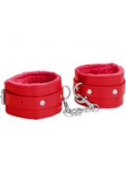 Ouch! Plush Leather Hand Cuffs - Red - thumbnail