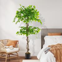 Kunstplant 150 cm Ficus Benjamin Decoratieve Plant met Natuurlijke Houten Stam en Bladeren Kamerplantdecoratie Kunstboom Groen