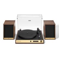 Crosley C72 Platenspeler met luidsprekers - Bluetooth-draaitafel met 60 W boekenplankluidsprekers, eenvoudige set-up vinylspeler met stofkap, platenspeler planksysteem, Audio-Technica Cartridge,