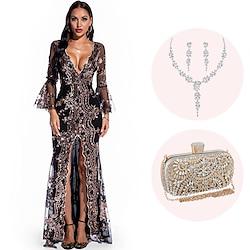 Retro vintage Roaring jaren '20 Jaren 1920 Flapper jurk Cosplay kostuum Outfits The Great Gatsby Dames Pailletten Kerstmis Halloween Feest / Uitgaan 1 Ketting Lightinthebox