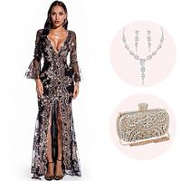 Retro vintage Roaring jaren '20 Jaren 1920 Flapper jurk Cosplay kostuum Outfits The Great Gatsby Dames Pailletten Kerstmis Halloween Feest / Uitgaan 1 Ketting Lightinthebox - thumbnail