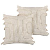 Beliani-PLEIONE -Sierkussen set van 2-Beige-45 x 45 cm-Katoen - thumbnail