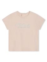 Chloé Kids t-shirt en coton biologique à logo brodé - Rose