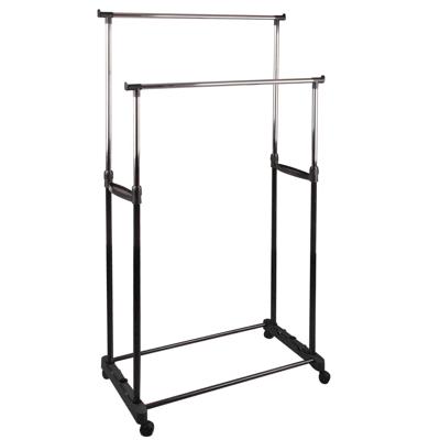 Gebor - Dubbele Kledingrek Op Wielen Met Instelbare Hoogte – Mobiel Kleding Rek – Opbergen - Garderobe - 80 X 42