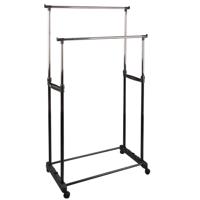 Gebor - Dubbele Kledingrek Op Wielen Met Instelbare Hoogte – Mobiel Kleding Rek – Opbergen - Garderobe - 80 X 42