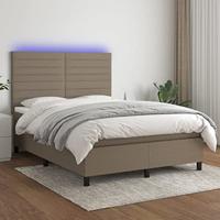 vidaXL Boxspring met matras en LED stof taupe 140x200 cm, bed, boxspringbed, tweepersoonsbed, slaapmeubel, boxspring bed, bed met matras, bedframe