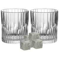 Luxe whiskyglazen set 6x stuks 310 ml met 9x whisky ijsblokstenen