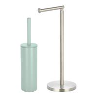 Badkamer accessoires set - WC-borstel/toilet rollen houder - metaal/porselein - mintgroen