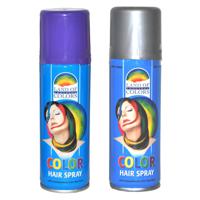 Set van 2x kleuren carnaval haarverf/haarspray van 111 ml - Paars en Zilver