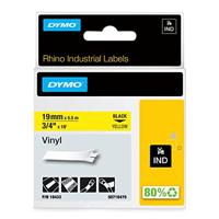 DYMO Rhino-industriële vinyletiketten, 19 x 5,5 m, zwart op geel/zelfklevende tape/voor DYMO Rhino en LabelManager labelprinter