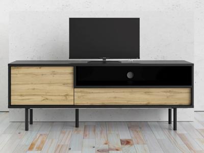 TV-meubel MATCHA 1 deur 1 lade zwart/wotan eik