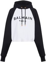 Balmain hoodie crop à logo imprimé - Blanc