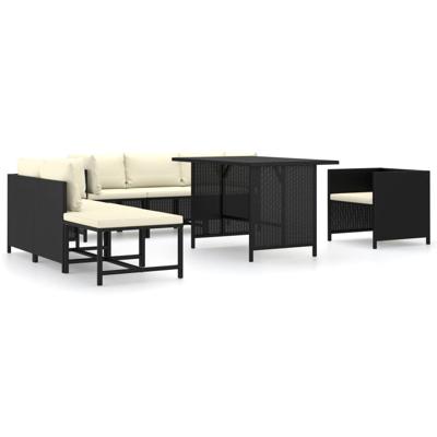 vidaXL 8-delige Loungeset met kussens poly rattan zwart vidaXL 8-delige Loungeset met kussens poly rattan zwart