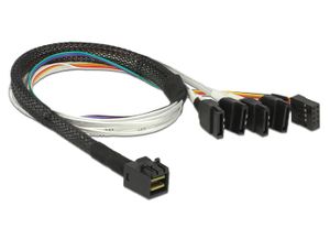 Delock 83315 Kabel Mini SAS SFF-8643 > 4 x SATA 7-polig + Zijband 0,5 m metaal