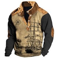 Grafisch Schip Voor heren Dagelijks 3D-afdrukken Sweatshirt Buitensporten Feestdagen Vakantie Sweatshirts Zwart blauw Lange mouw Opstaand Afdrukken Lente Herfst Ontwerper Sweatshirt met capuchon Lightinthebox