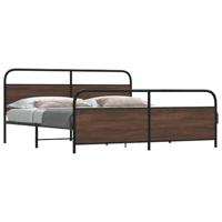 vidaXL Bedframe zonder matras metaal bruin eikenkleurig 200x200 cm, slaapkamermeubels, tweepersoonsbed, bedstee, bed, dubbel bedframe, bedbodem
