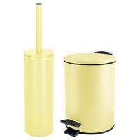 Badkamer/toilet accessoires set - WC-borstel en pedaalemmer 5L - metaal - geel