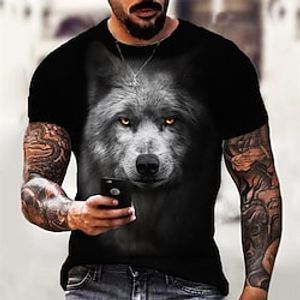 Voor heren T-shirt Grafisch Wolf Strakke ronde hals Zwart Grijs 3D-afdrukken Dagelijks Sport Korte mouw Afdrukken Kleding Ontwerper Klassiek Casual Groot en klein Lightinthebox