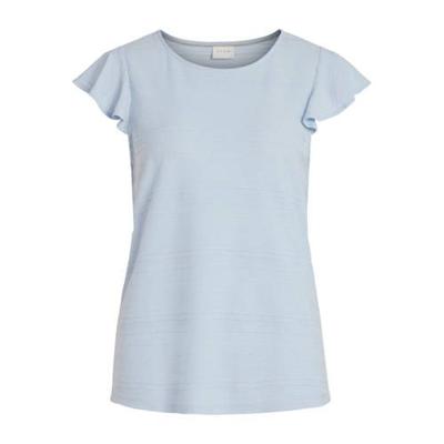 VILA top VIFLINT met ruches lichtblauw