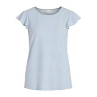VILA top VIFLINT met ruches lichtblauw