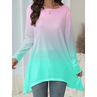 Dames Overhemd Blouse Afdrukken Asymetrische zoom Casual Modieus Lange mouw Ronde hals Geel Lente Lightinthebox - thumbnail