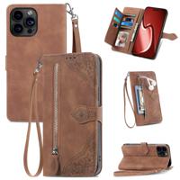 iPhone XR hoesje - Bookcase - Koord - Pasjeshouder - Portemonnee - Bloemenpatroon - Kunstleer - Bruin