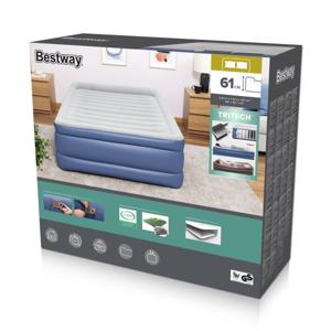 Bestway Tritech Queen Luchtmatras met Ingebouwde AC Pomp en Antimicrobiële Coating 2,03 m x 1,52 m x 61 cm