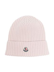 Moncler Enfant bonnet nervuré à patch logo - Rose