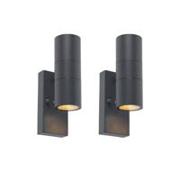 QAZQA Set van 2 buiten wandlamp donkergrijs 2-lichts schemersensor -