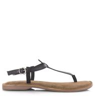 Lazamani Lazamani - T-strap leren teensandalen Zwart Leer Platte sandalen Dames