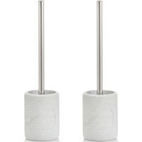 Set van 2x stuks toiletborstels met grijze gestreepte houder polyresin 36 cm