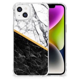 iPhone 14 Anti-Shock Hoesje Marmer Wit Zwart - Origineel Cadeau Man