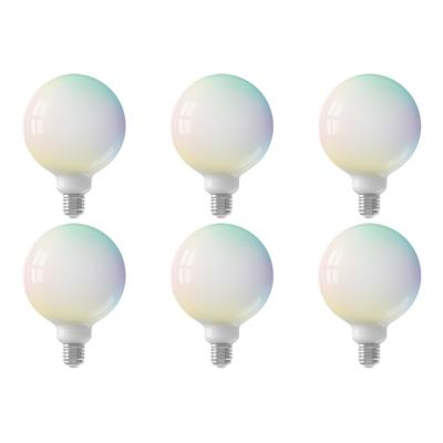CALEX - LED Lamp 6 Pack - Globe - Smart LED G125 - E27 Fitting - Dimbaar - 5W - Aanpasbare Kleur CCT - RGB - Mat Wit