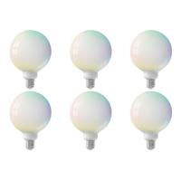 CALEX - LED Lamp 6 Pack - Globe - Smart LED G125 - E27 Fitting - Dimbaar - 5W - Aanpasbare Kleur CCT - RGB - Mat Wit