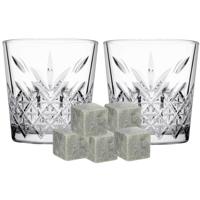 Luxe whiskyglazen set 6x stuks 340 ml met 9x whisky ijsblokstenen - thumbnail