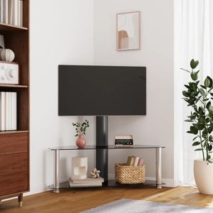 Tv-standaard hoek 2-laags voor 32-70 inch zwart en zilverkleur