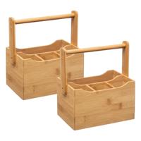 Keuken gerei rekje/aanrecht spullen organizer - 2x - 20 x 14 x 24 cm - bamboe hout - met hengsel