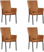 Set van 4 Cognac leren moderne eetkamerstoelen Daily - poot vierkant zwart - Vintage Leer Cognac (cognac leer)