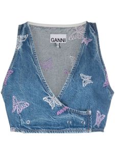 GANNI haut en jean à broderies - Bleu