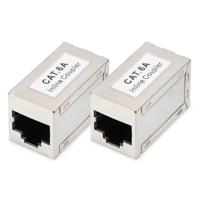 DIGITUS DN-93905 - RJ45 Koppeling Cat 6A - 2 stuks - Lan Kabel Verlenging - Cat6A Netwerkkabel Aansluiting - PoE Compatibel - Modulaire Koppeling - Voor Switch, DSL, Modem, Router, PC - Zilver