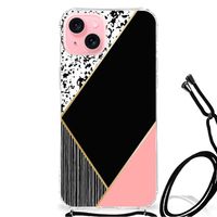 iPhone 15 Plus Shockproof Case Zwart Roze Vormen - thumbnail