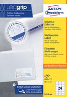 Avery Zweckform 3474, Universele etiketten, Ultragrip, wit, 200 vel, 24 per vel, 70 x 37 mm - thumbnail