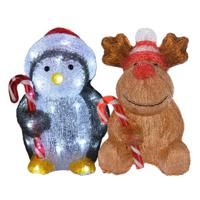 Kerstverlichting figuren - set 2x st - rendier - pinguin - 24 cm - LED verlichting