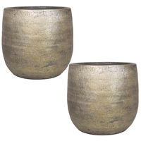 Set van 2x stuks luxe plantenpotten/bloempotten goud Mira van keramiek 14 cm