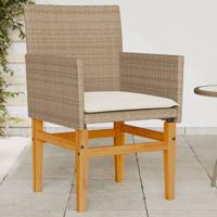 Tuinstoelen 2 st met kussens poly rattan en massief hout beige - thumbnail